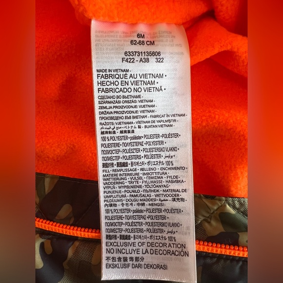 Nike Camo and Hunter Orange Baby Puffer Snowsuit Onesie 6M - Picture 6 of 7